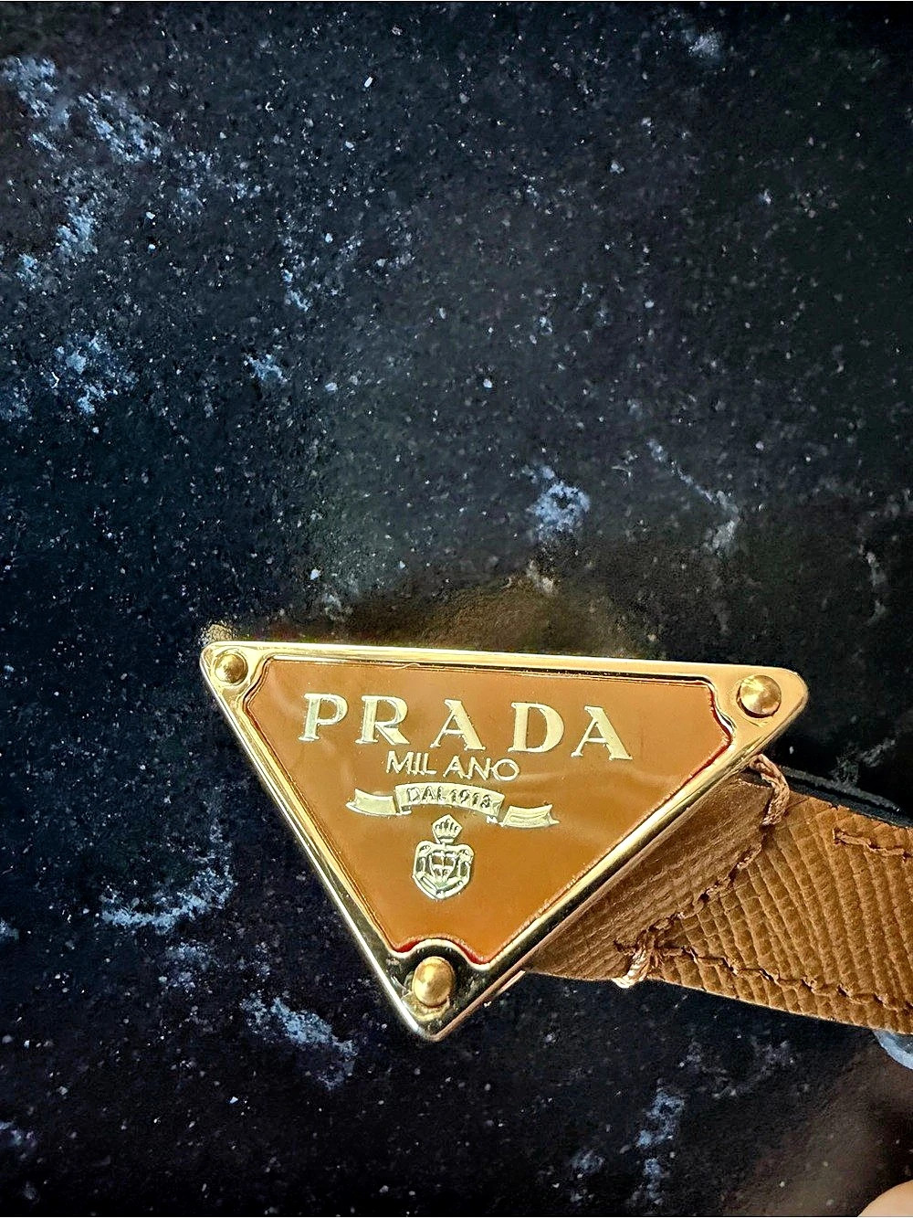 Prada Saffiano Leather Triangle Logo Belt Brown Size 75